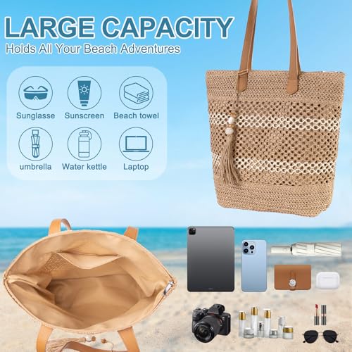 shoowyees Straw Beach Tote Bag Women - 2026 Handwoven Summer Purse Handbag with Zipper Perfect for Vacation Travel Pool | ...
