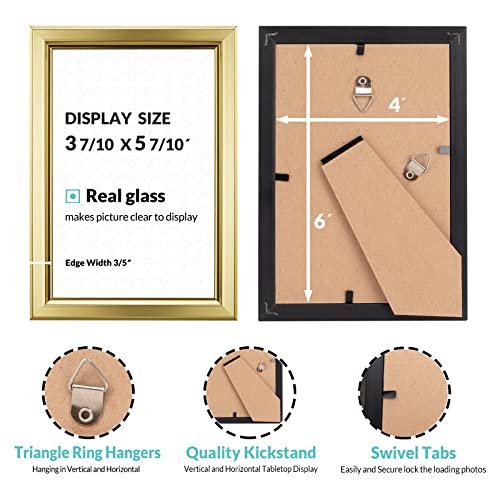 LaVie Home 4x6 Picture Frames (6 Pc, Gold) Simple Designed Photo Frame with High Definition Glass for Wall Mount & Table T...