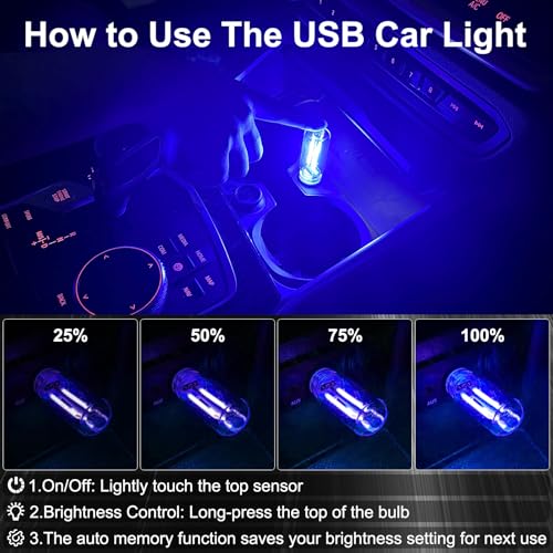 2 PCS Car USB Night Light Bulb, Touch Dimmable Car Interior Ambient Lights, Portable Mini USB Retro Glass Bottle Lamp Deco...