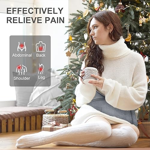 Heat Pad for Back Pain Relief Electric Heating Pads with 6 Temperatures Soft Detachable Heat Pad for Man Women (Gray)