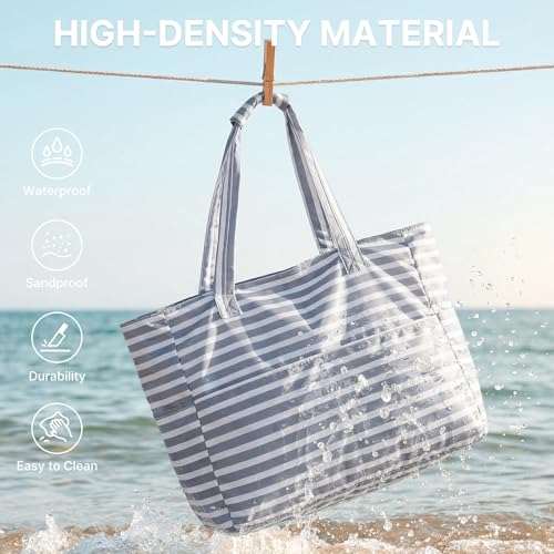 G4Free XL Beach Bag Waterproof Sandproof, Large Foldable Beach Tote with Zipper for Women, Pool Travel Swim Grocery Tote Bag