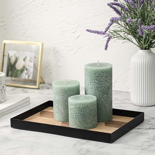 3x4 Inch Sage Green Pillar Candles - Set of 3, Unscented, Long Burning, Smokeless Dripless Candles for Spring Home Decor, ...