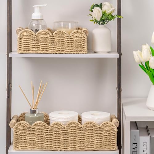 CubesLand Scalloped Edge Toilet Paper Storage Basket, Living Room Home Cozy Decor Basket, Paper Rope Small Baskets for Ove...