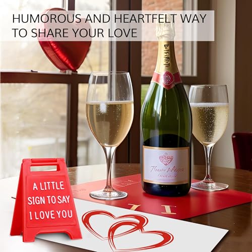 Mini Sign Valentine's Decoration Anniversary Present - Premium Plastic Desk Sign, Solid Freestanding I Love You Block, Rom...