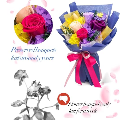 QOEAZY Flowers for Delivery, Preserved Flowers Bouquet with Gift Box, Rose Gifts for Women Mom Grandma