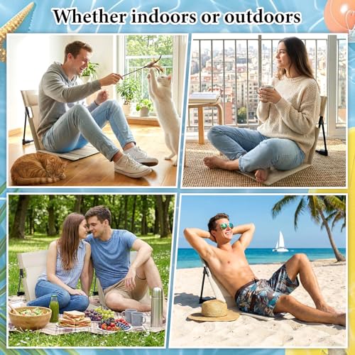 3 Pack Portable Poolside Chairs, Foldable Beach Chairs for Adults, Lightweight Legless Ground Seat with Carry Bag, Small B...