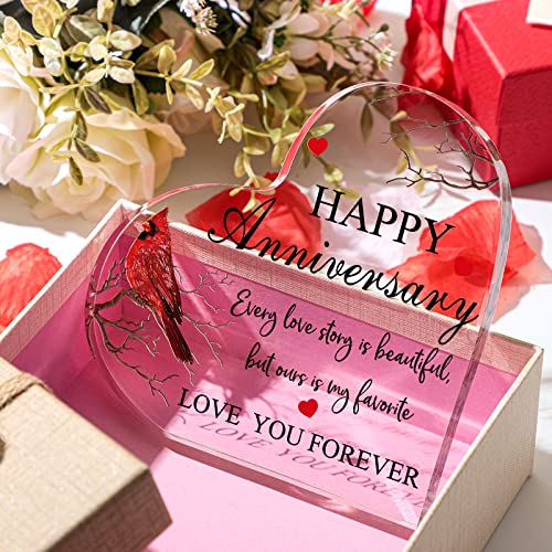 Happy Anniversary Cardinal Gift for Women Anniversary Wedding Gifts Acrylic Valentines Day Gifts for Her Him Couple Wife H...