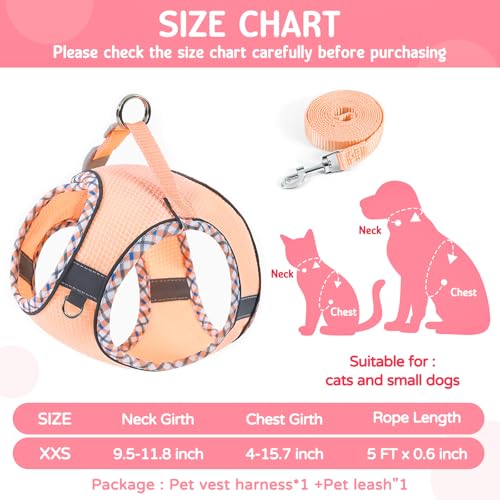 XXS Cat Harness and Leash Set - Breathable Mesh Vest with Reflective Strips, Escape-Proof Harness with No-Choke Design Sec...