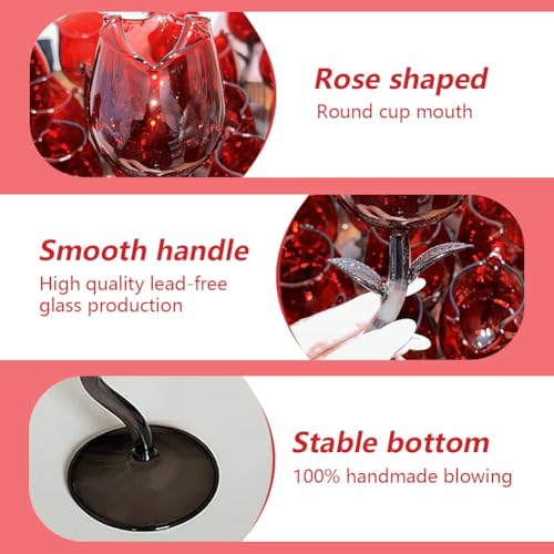 GKWW 2Pcs Rose Wine Glasses Creative Wine Goblet Rose Flower Shaped Wine Cocktail Glass Juice Glass for Valentine's Day We...