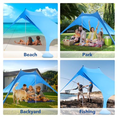 Beach Shade Canopy with Beach Blanket Phone Case Sun Shelter Umbrella UPF50+ Protection Portable 7.5X7.5Ft Camping Tents f...