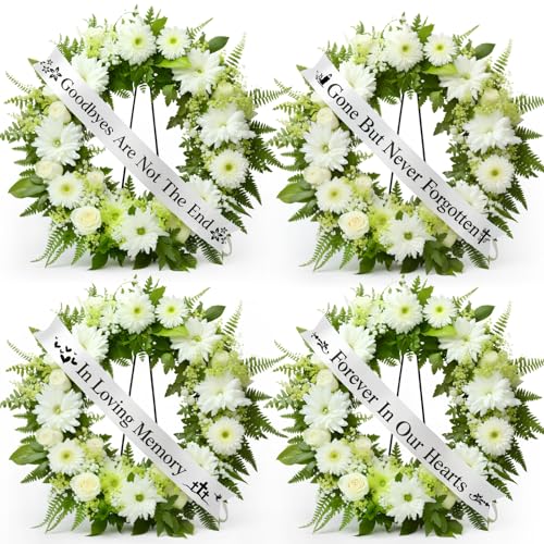 Maysing 4 Pack Funeral Sash Memorial Wreath Sash 59 x 4 Inch Funeral Ribbon Celebration of Life Ribbon for Casket or Wreat...