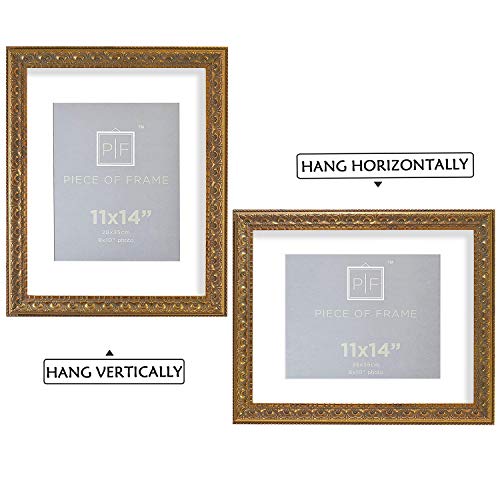 Golden State Art, 11x14 Ornate Finish Photo Frame, with White Mat for 8x10 Picture & Real Glass, Color: Bronze