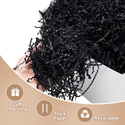 Wowxyz 2 LB Crinkle Cut Paper Shred Black Crinkle Shredded Paper - Gift Box Baskets Bag Filler - Confetti Stuffing for Bir...
