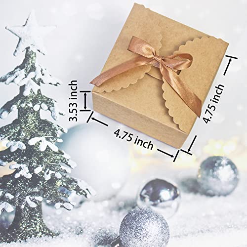 WEWILUCK Brown Box for Presents, 10 Pack Small Empty Kraft Paper Gift Boxes with Ribbon For Packaging Candy, Cookie, Choco...