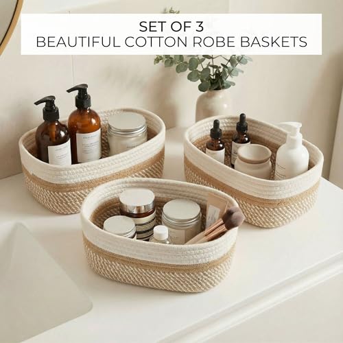 Beautiful Storage Basket Set of 3 - Sturdy Cotton Rope Baskets for Shelves Are Perfect for Organizing Your Home - Quality ...