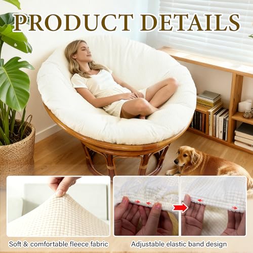 Wibeelee Papasan Chair Cushion Cover, 55" x 55" Soft Plush Fleece Slipcover Only, Removable & Machine Washable with Adjust...