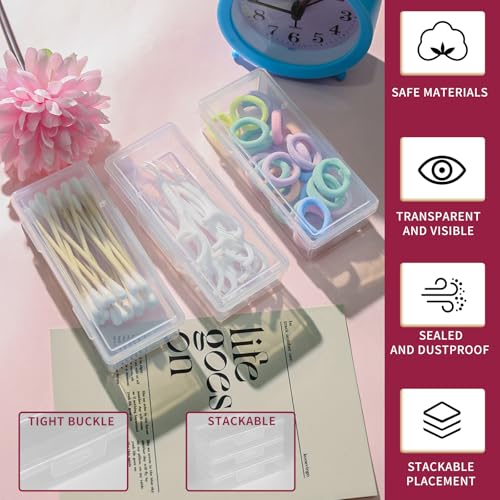 LIGHUFEIC 3Pcs Cotton Swab Holder for Travel,Portable Dental Floss Case Clear Plastic Cotton Pad Holder,Travel Floss Picks...