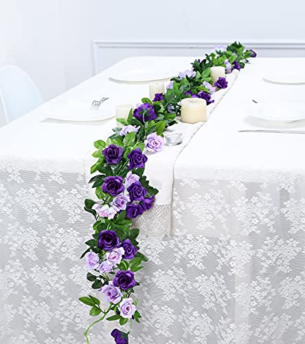 Floweroyal 2 Pack Artificial Flower Garlands 15.8FT Fake Rose Vines Silk Flowers Hanging Rose Ivy for Wedding Arch Party H...