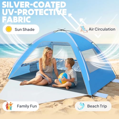 Chihee Beach Tent Camping Sun Shelter for 2-3 Person with UV Protection Silver-Coated Fabric Breathable Mesh Extra Sandbag...