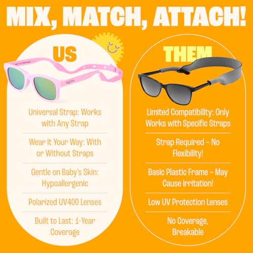 Polarized Baby Sunglasses With Strap - Unbreakable Flexible Infant Sunglasses For Toddlers Newborns 0-24 Months