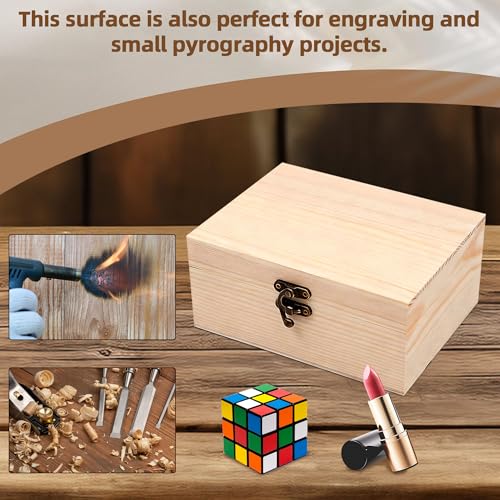 VIKOS Products (1-Pack Unfinished Unpainted Wooden Box with Hinged Lid for Crafts DIY Storage Jewelry Plain Pine Box - Sma...