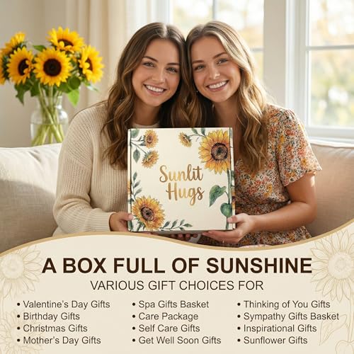 TQZDBXK Get Well Soon Gift Baskets for Women, 12 PCS Sunflower Hug in a Box Care Package, Thinking of You Birthday Sympath...