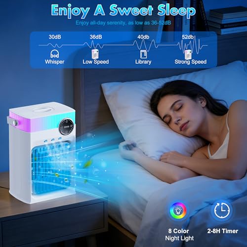 Portable Air Conditioners, Mini AC Unit Cooling Fan for Bedroom,1200ML Small Air Cooler Fans with Remote, 3 Mist,3 Speed,8...