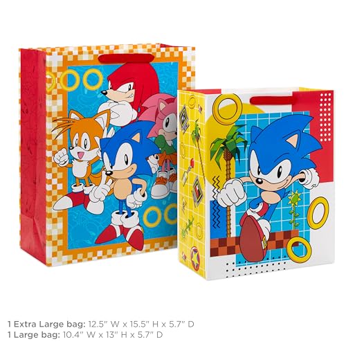 Hallmark Sonic the Hedgehog Gift Bags for Kids, Gamers (2 Bags: 1 Large 13", 1 Extra Large 15") for Birthdays, Back to Sch...