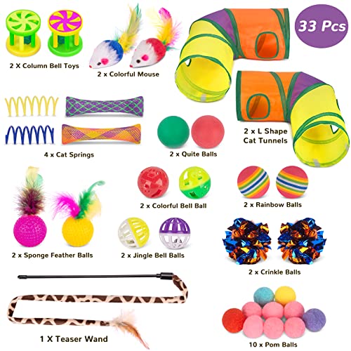 Retro Shaw 33Pcs Cat Toys, Large Cat Tunnels with Toys, Interactive Kitten Toys for Indoor Cats Kitty, Collapsible Cat Tub...