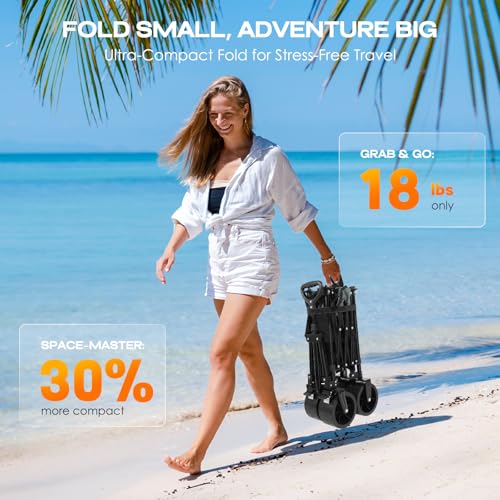 Navatiee 330Lbs Collapsible Folding Wagon, Beach Wagon Cart Heavy Duty Foldable with Big Wheels, Utility Grocery Wagon wit...