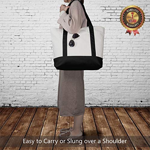 TOPDesign 1 | 3 | 6 | 30 Pack Canvas Tote Bag with an External Pocket, Reusable Grocery Shopping Bag, Top Zipper Closure, ...