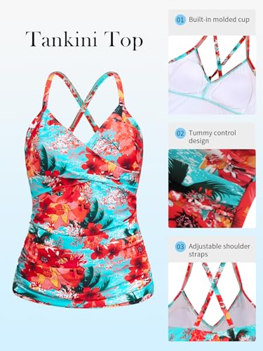 RELELCIGA Women’s Tankini Top V Neck Ruched Tummy Control Bathing Suit Top