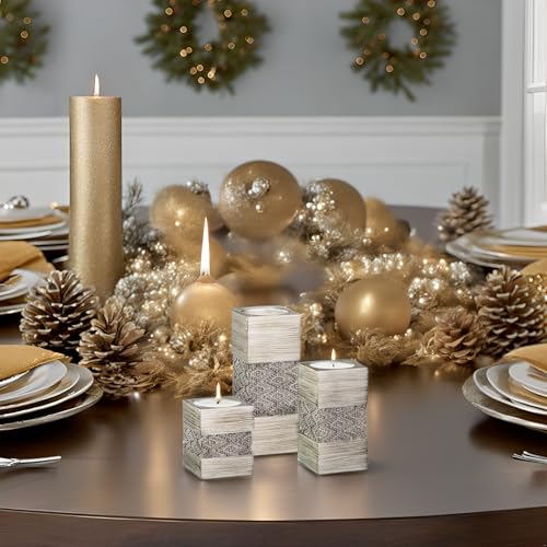 Creative Scents Dublin Silver Small Tealight Candle Holder Set of 3 - Centerpiece for Living Room and Dining Room Table De...