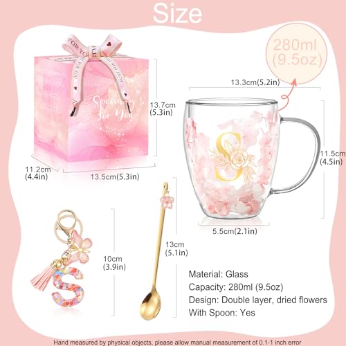 Gifts for Women Double Wall Flower Glass Coffee Mug Initial Glass Cup Personalized Monogrammed Birthday Wedding Christmas ...