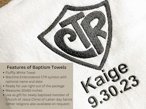 AVTRBoutique LDS Baptism Gift CTR Towel, Personalized Floral Gift Bath Towel Church of Jesus Christ of Latter-Day Saints (...