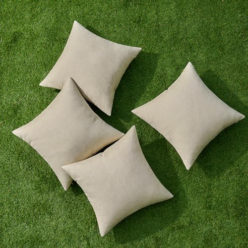 MIULEE Pack of 4 Decorative Outdoor Throw Pillow Covers Linen Waterproof Pillow Covers Farmhouse Cushion Cases for Patio G...