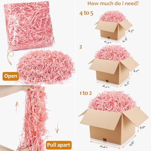 Easter Pink Crinkle Cut Paper Shred Filler for Gift Baskets Box Bags 1/2 LB, Shredded Paper Grass for Bridesmaid Engagemen...