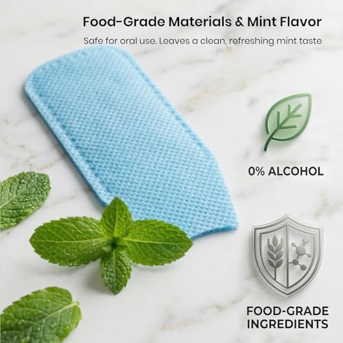 150pcs Disposable Textured Teeth Wipes Finger Brush Oral Brush Ups, Deep Cleaning Dental Wipes, Individually Wrapped, Mint...
