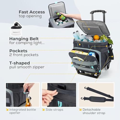 TOURIT 48 Can Collapsible Cooler with Wheels, Insulated Rolling Cooler with All-Terrain Cart, Waterproof Soft Sided Cooler...