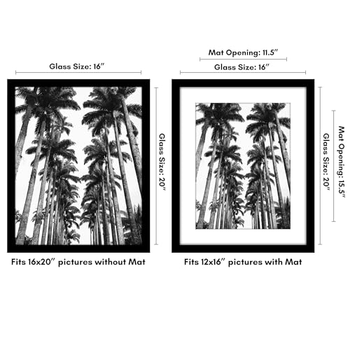 Americanflat 16x20 Picture Frame with Polished Plexiglass - Use as 12x16 Frame with Mat or Display 16x20 Photo Without Mat...