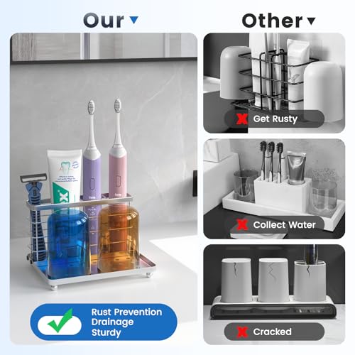 Luxspire Toothbrush Holders for Bathroom, Toothbrush Holder with Tray, Stainless Steel Holder for Toothbrush Toothpaste, T...