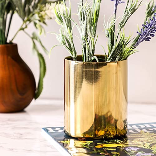 Juvale Desk Organizer Pen & Pencil Holder - 3.2 x 3.9 in, Gold Stainless Steel - Desk Supply Organizer with Gold Pen Cup, ...