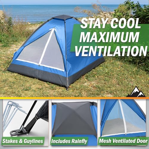 2 Person Outdoors Camping Tent with Rain Fly and Carrying Bag - Lightweight Outdoor Pop Up Tents for Camping Essentials, M...