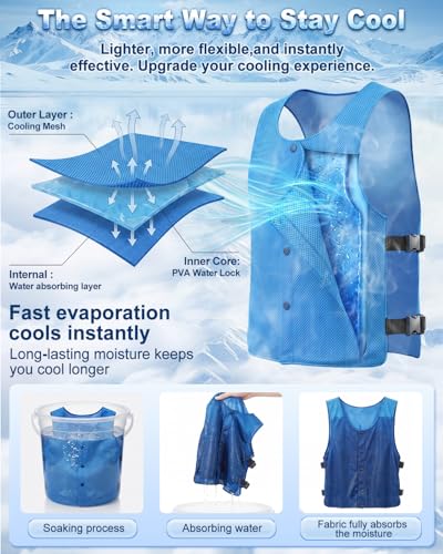 PANGTIKU Cooling Ice Vest for Men Women - Adjustable Evaporative Cool Vest for Gardening Cycling Hiking Construction Work