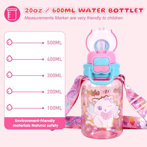 YOYTOO Kids Water Bottle with Pop-Open Straw & Spout 2-in-1 Lid, 20oz Leak-Proof Tritan Plastic BPA-Free Kids Cup with Str...