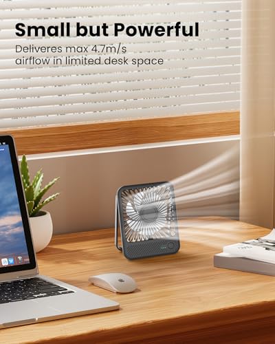 Koonie Desk Fan, Ultra Quiet 2.5-11h Battery Operated Small USB Fan with Strong Wind, 180° Tilt Folding and 3 Speeds Adjus...