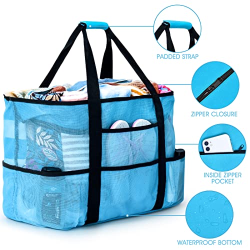 oscaurt Mesh Beach Bag Extra Large Waterproof Sandproof Beach Tote Pool Swim Bag Travel Vacation Essentials