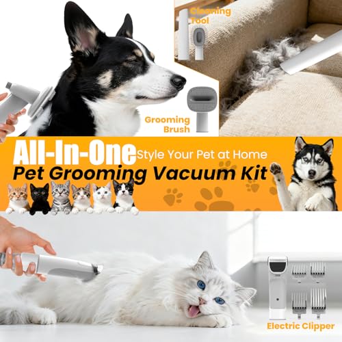 FIXR Dog Grooming Vacuum, All-in-One Pet Grooming Kit with Hair Clipper & Shedding Brush, Low Noise 12,000Pa Dog Hair Remo...
