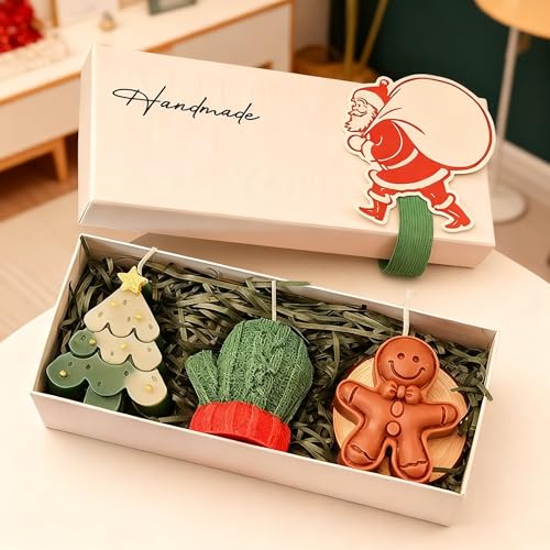 Handmade Christmas Scented Candle Gift Set, Holiday Collection with Christmas Tree, Gingerbread Man, Snowman Designs, Deco...