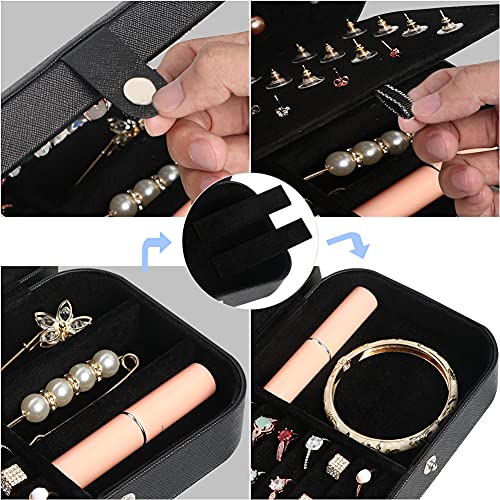 Travel Jewelry Box, Small Jewelry Organizer Boxes for Women Girls, 2 Layer Travel Jewlery Case, PU Leather Mini Portable J...